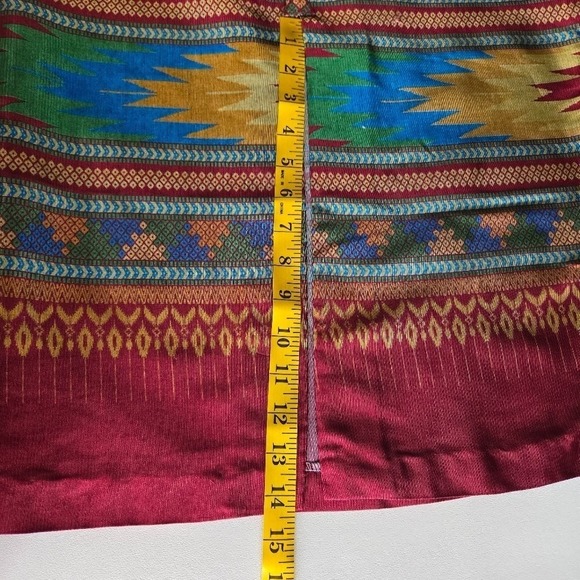 Vintage Thai Silk Skirt Size 10 M Boho Ethnic Festival Wear Bright Ikat Print - Picture 12 of 13